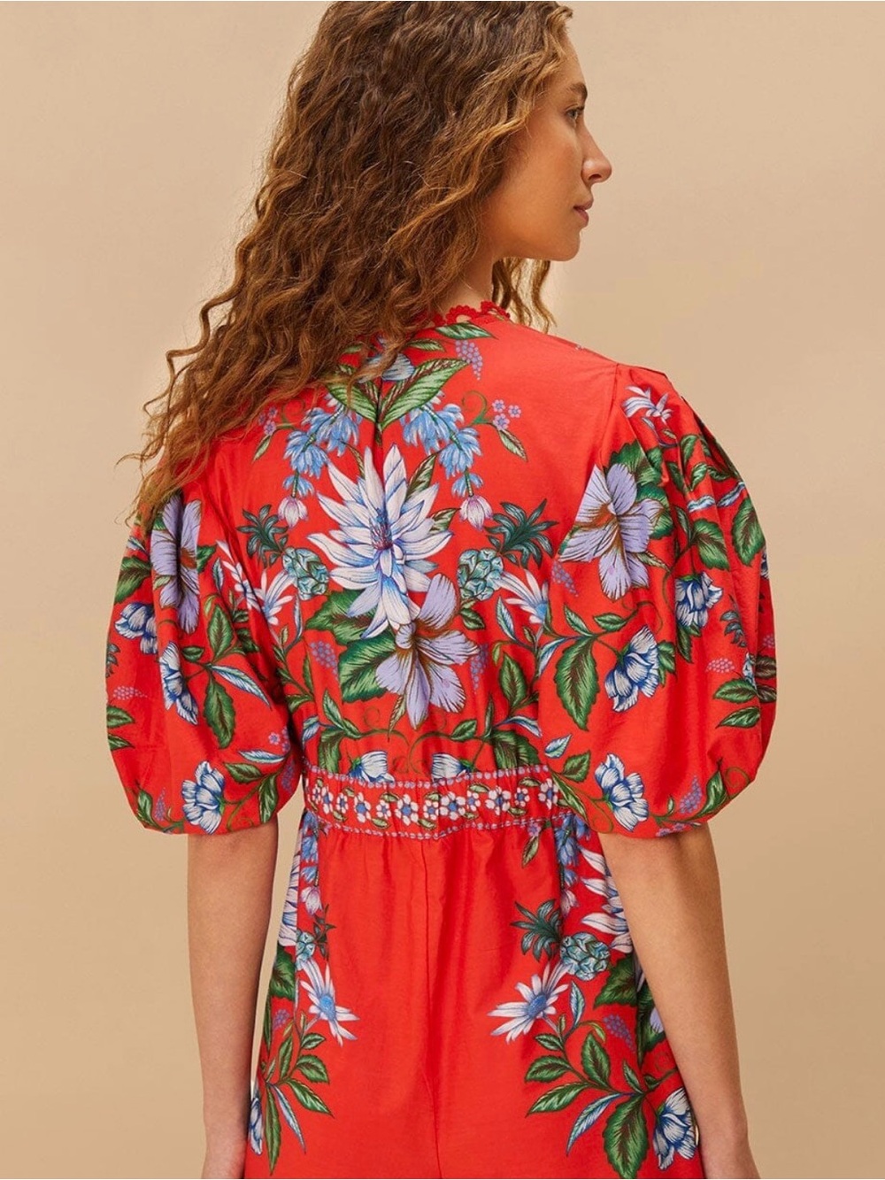 FARM Rio Red Floral Puff-Sleeve Romper with Tie Waist New With Tag - Picture 11 of 11